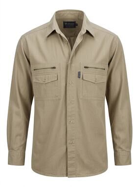 McAlister Countrysport Beige Utility Long Sleeve Button Shirt Men Size L